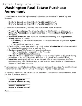 Real Estate Purchase Agreement Form for Washington State