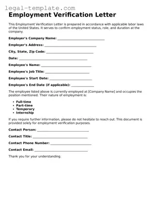 Printable Employment Verification Template