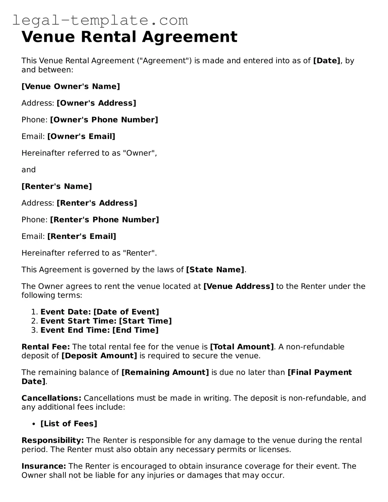 Printable Venue Rental Agreement Template