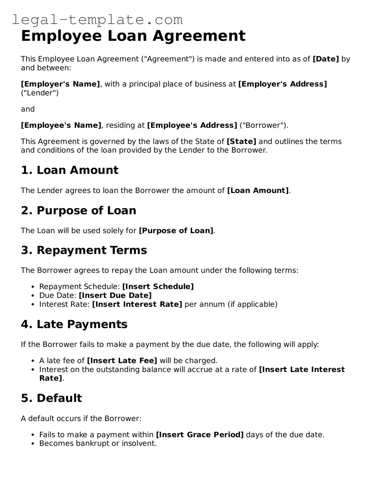 Printable Employee Loan Agreement Template