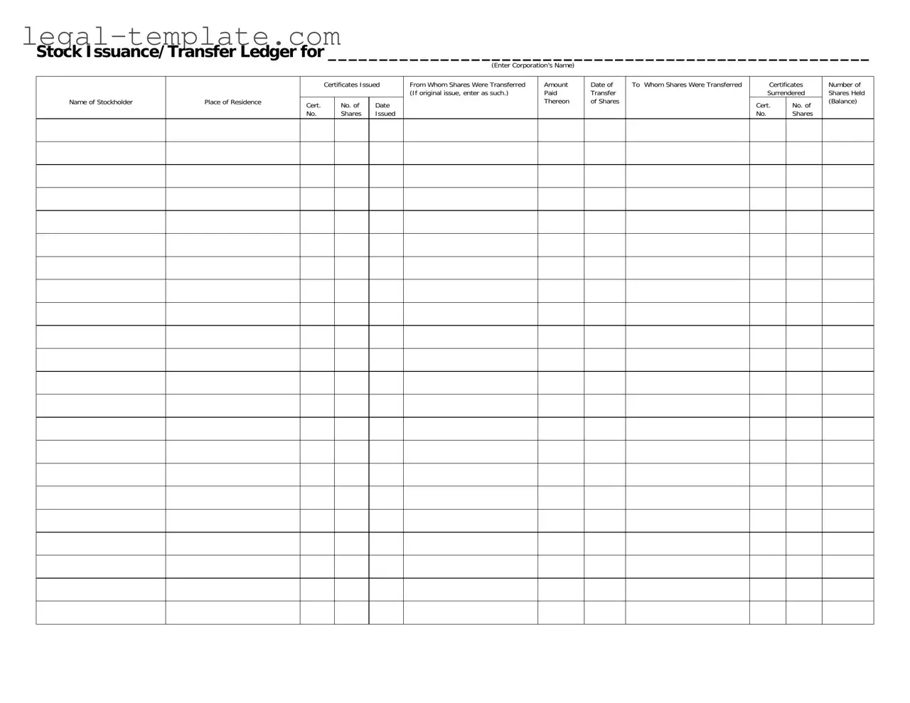 Free Stock Transfer Ledger Template in PDF