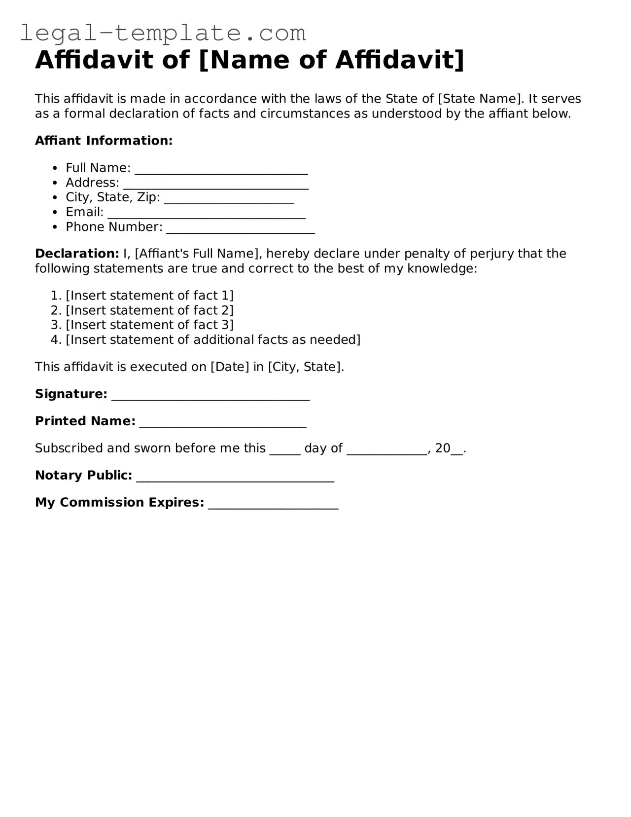 Printable Affidavit Template