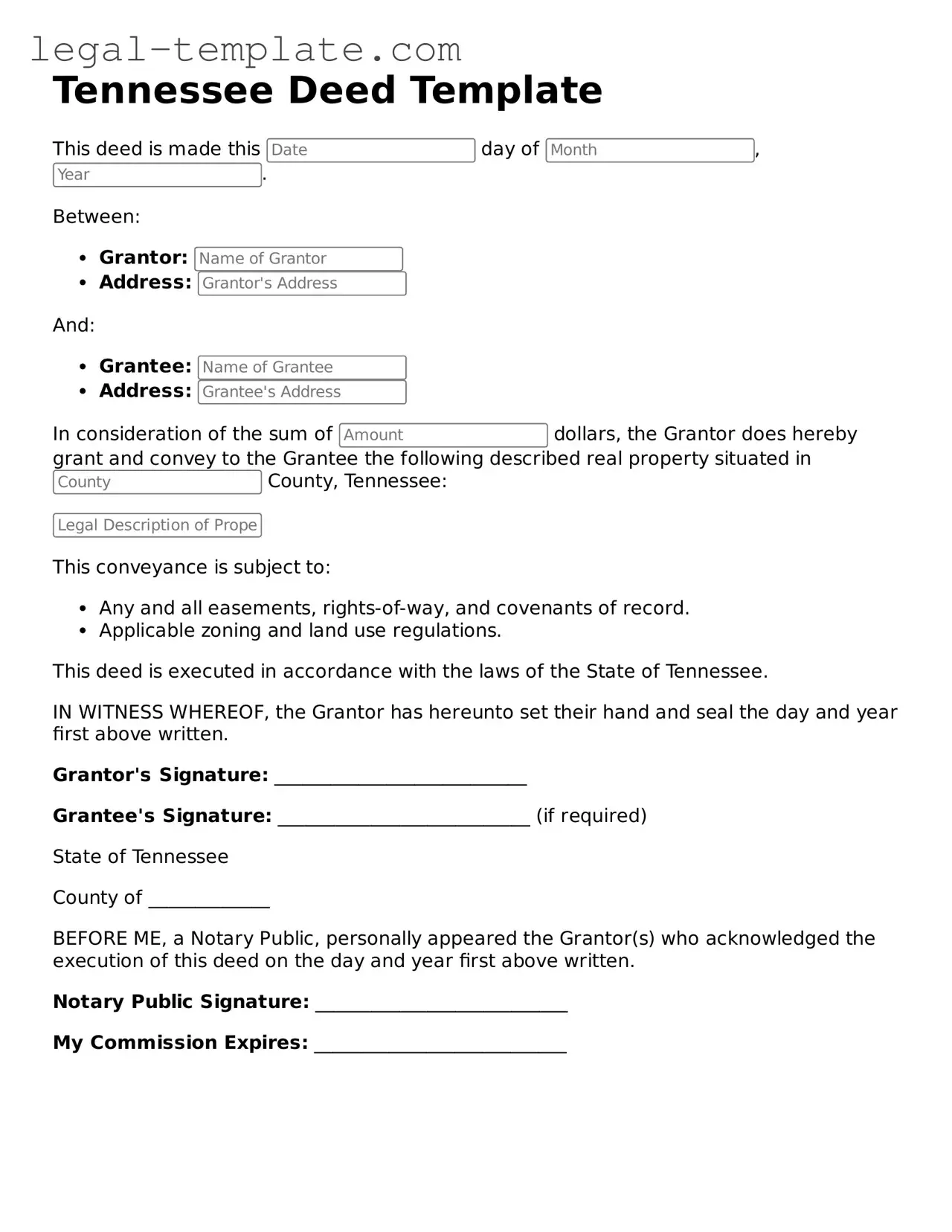 Deed Form for Tennessee State