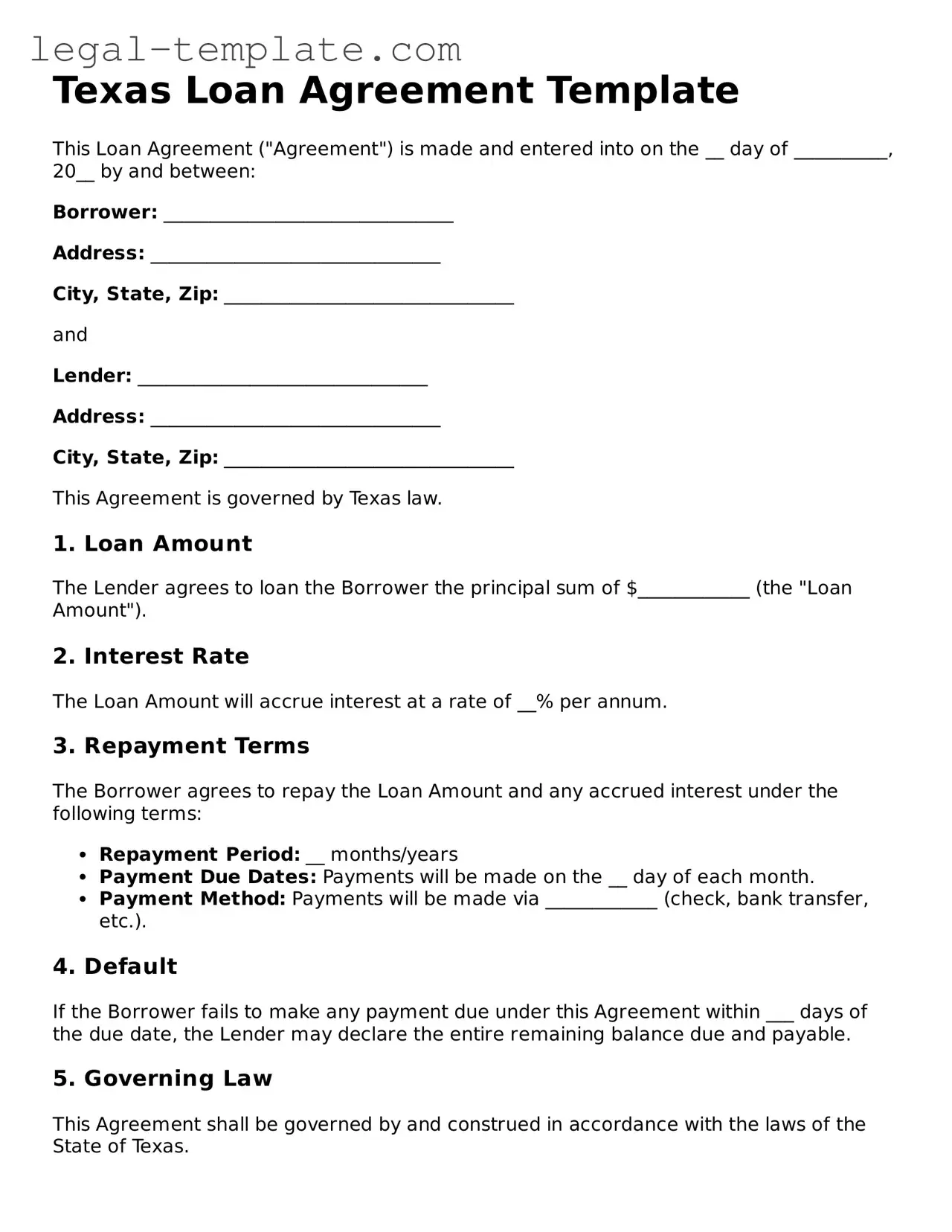 Loan Agreement Form for Texas State