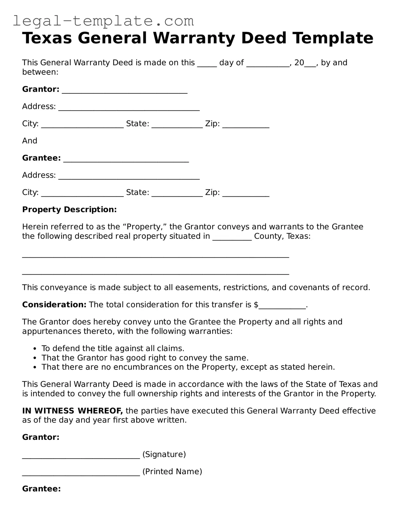 Deed Form for Texas State
