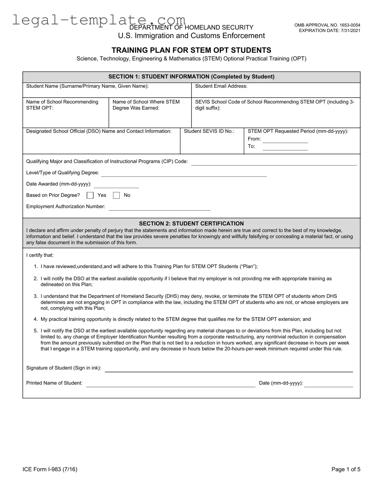 Free ICE I-983 Template in PDF
