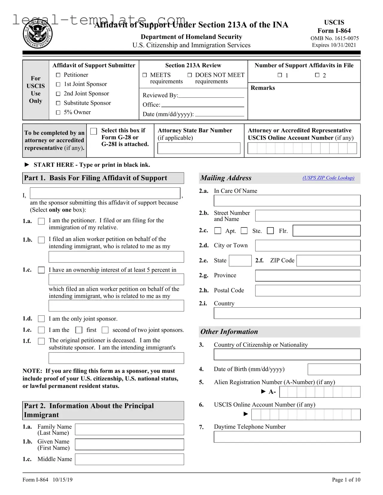 Free USCIS I-864 Template in PDF
