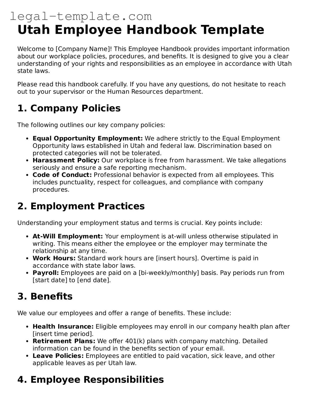 Employee Handbook Form for Utah State