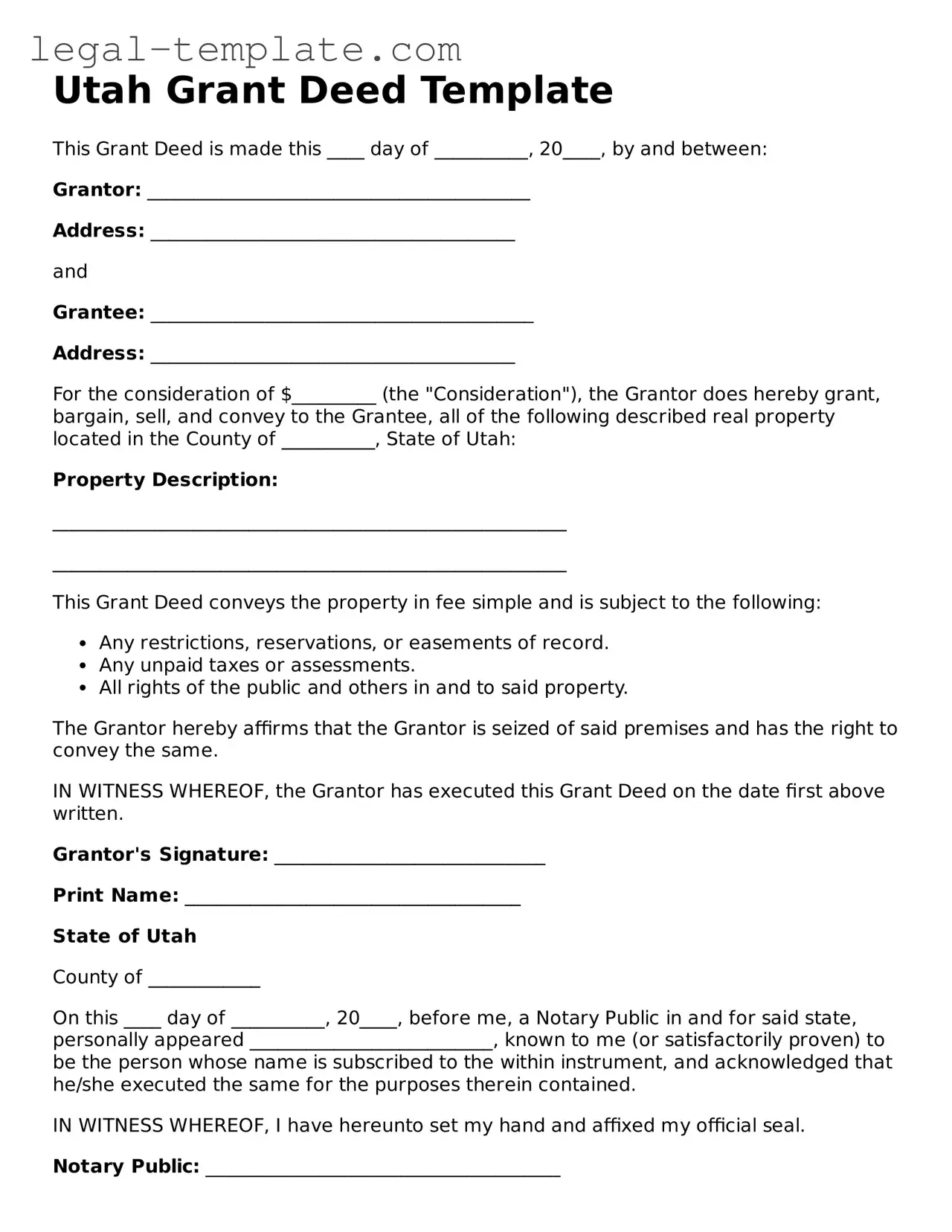 Deed Form for Utah State