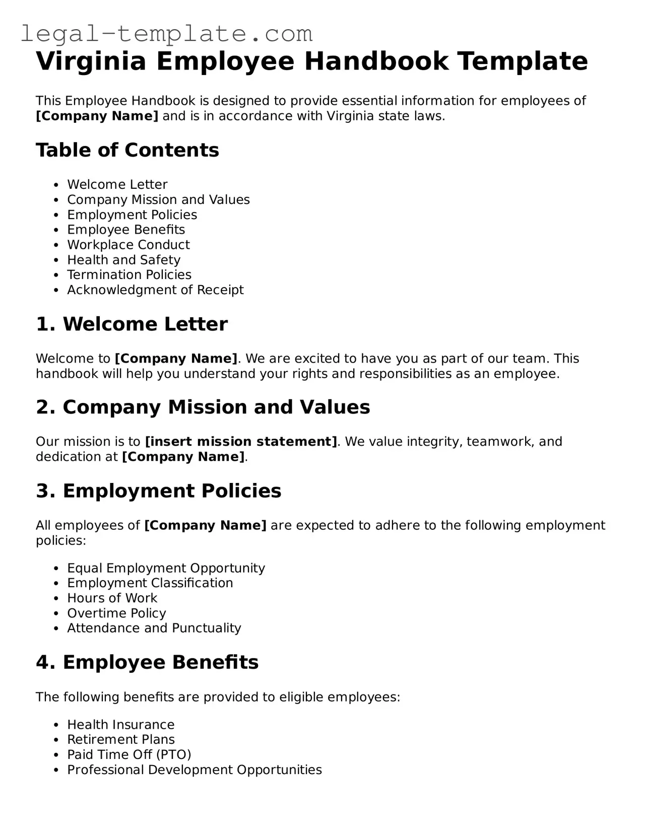 Employee Handbook Form for Virginia State