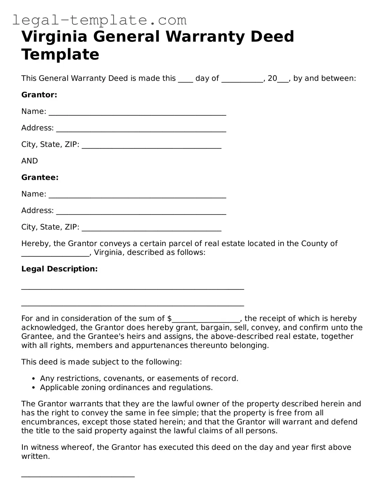 Deed Form for Virginia State