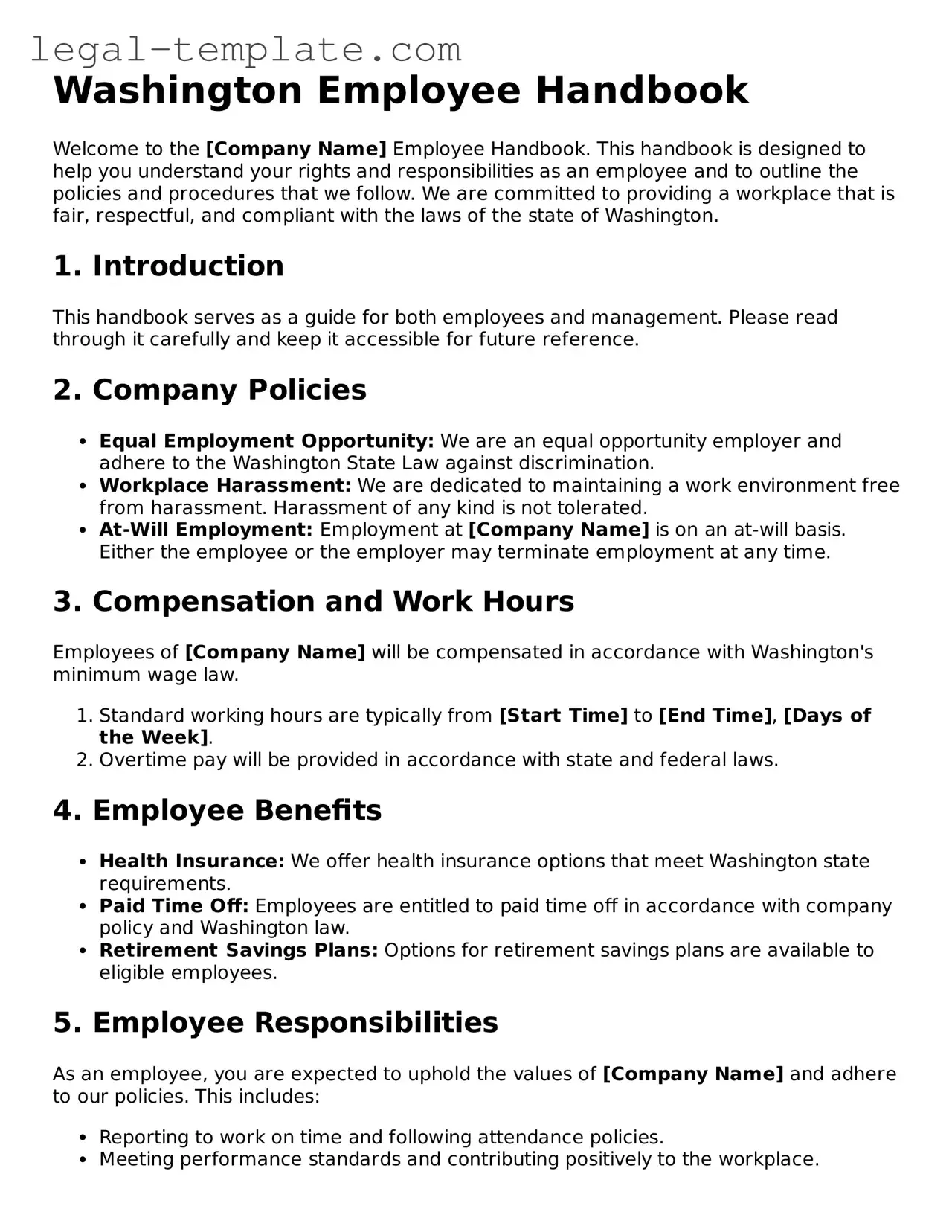 Employee Handbook Form for Washington State