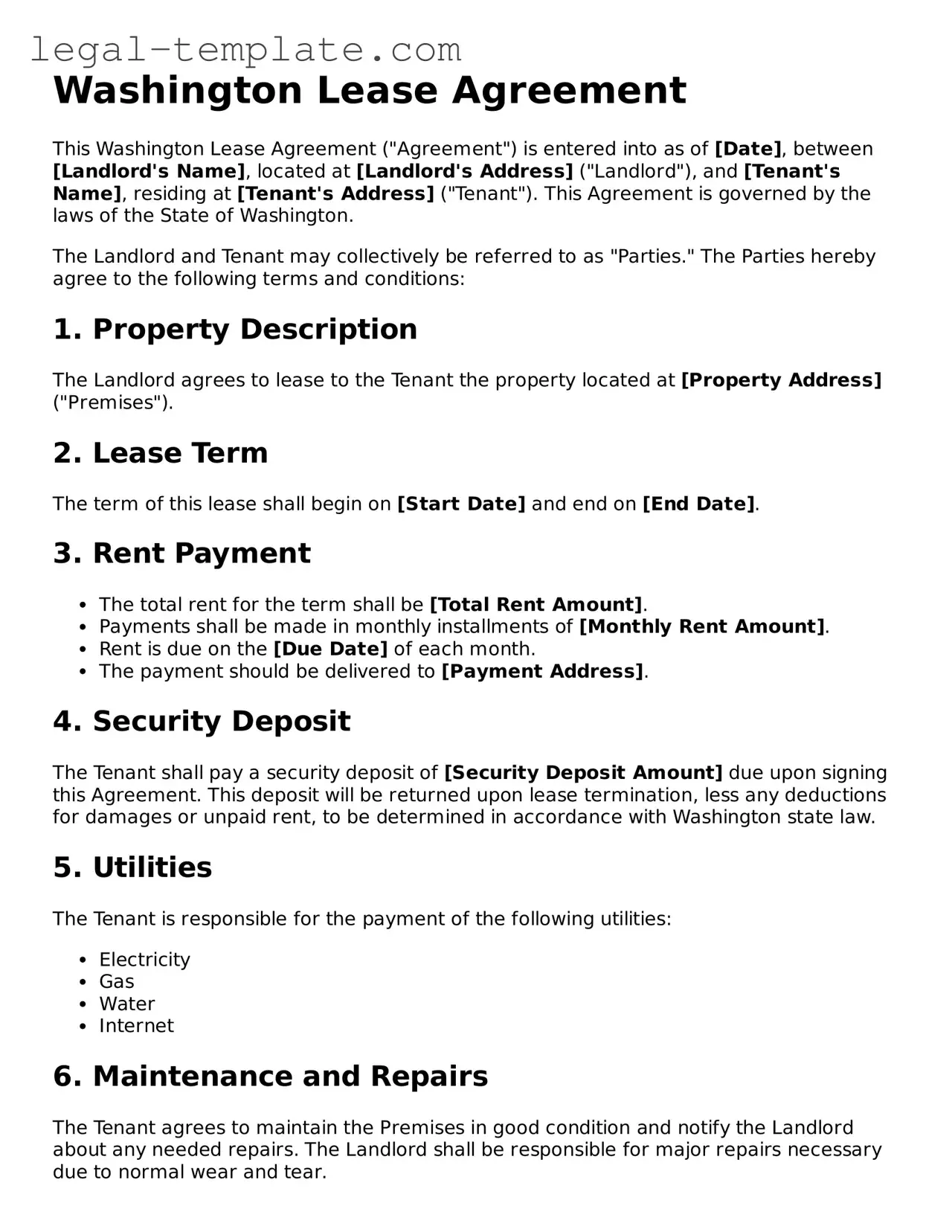 Lease Agreement Form for Washington State