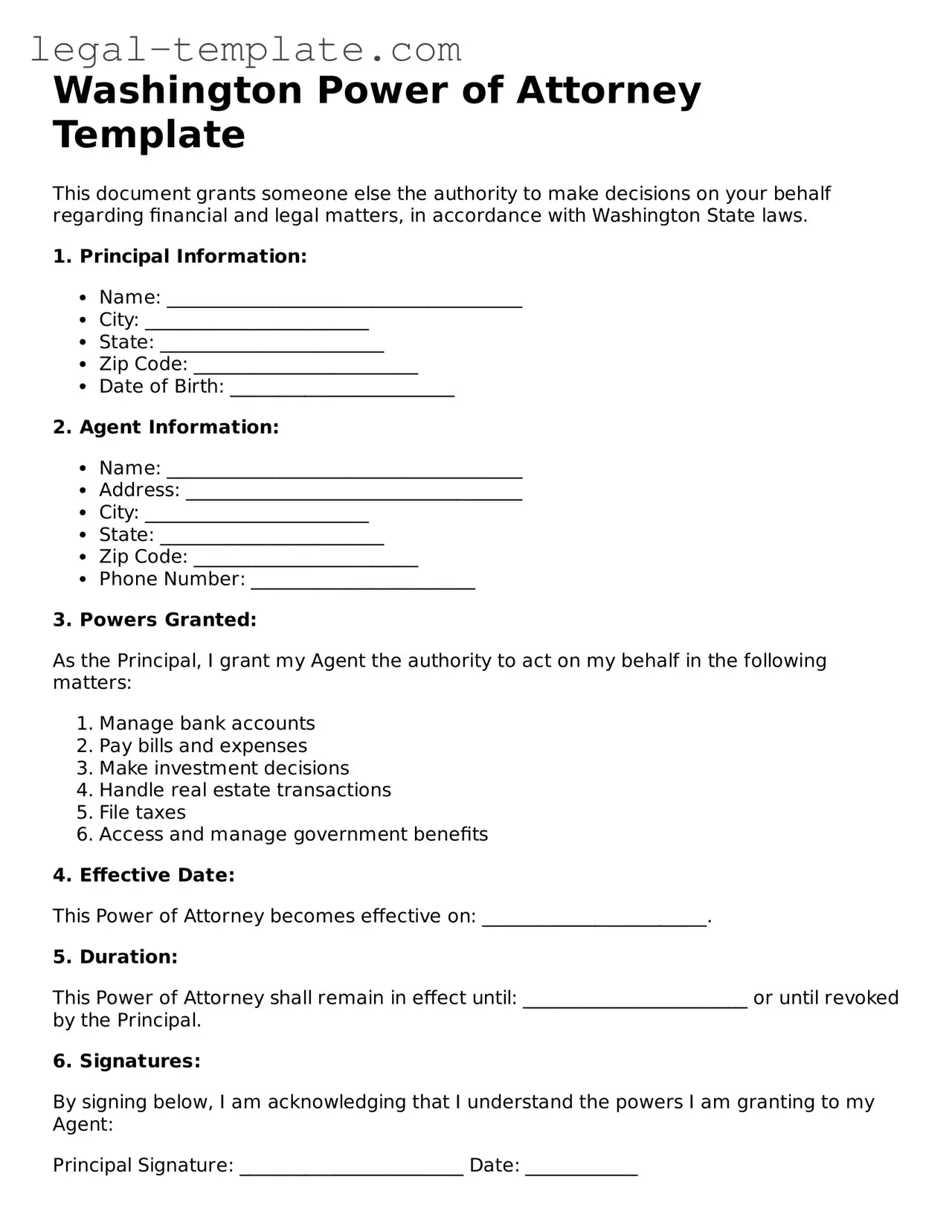 Power of Attorney Form for Washington State