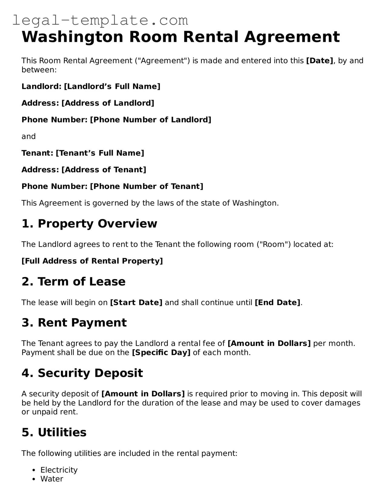Room Rental Agreement Form for Washington State