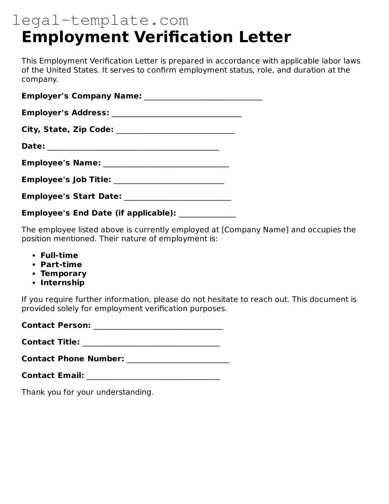 Printable Employment Verification Template
